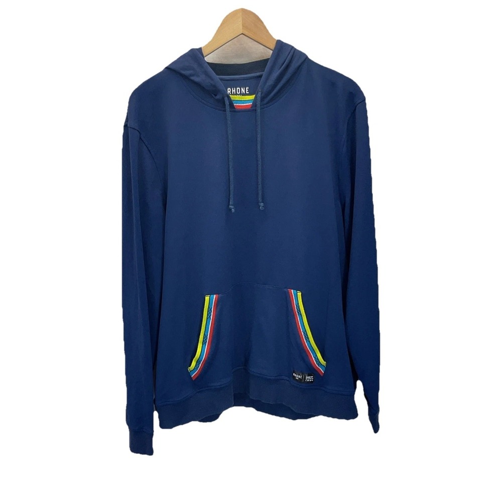 RHONE Retro Session Hoodie Mens L Blue Golf Pullover Sweater Stripes Gym‎ Lounge
